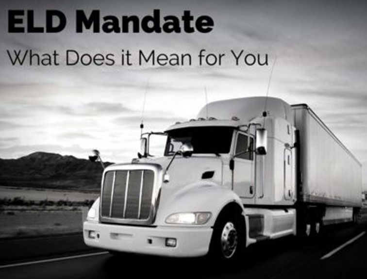Image of a semi truck on the road with the words "EDL Mandate What does it mean for you"